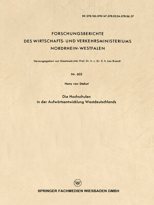cover image of Die Hochschulen in der Aufwärtsentwicklung Westdeutschlands